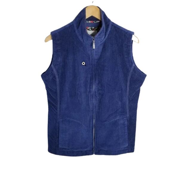The Vermont Country Store Wide Whale Corduroy Zip Up Vest Navy Blue Size Large - Picture 1 of 7